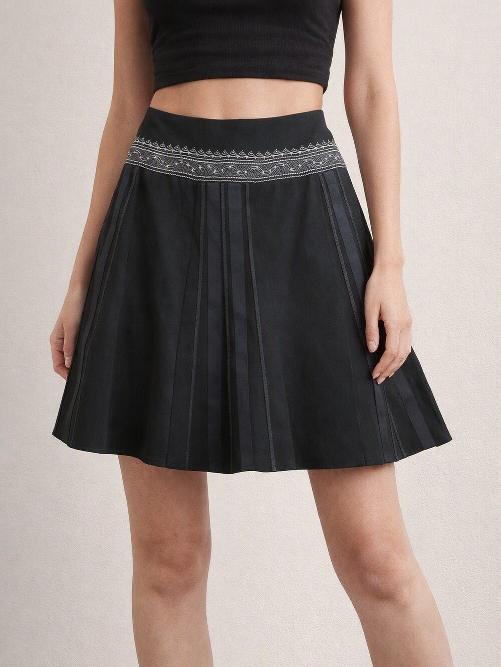 Y2K Bianca Nygard Black A-Line Whimsigoth Skirt with Embroidered Waistband. 8